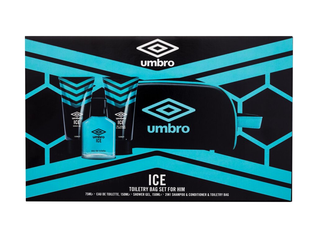 Umbro Ice Gift Set 75ml EDT + 150ml Shampoo & Conditioner + 150ml Shower Gel + Toiletry Bag