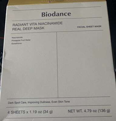 Biodance Radiant Vita Niacinamide Real Deep Sheet Mask 4 x 34g Biodance Radiant Vita Niacinamide Real Deep Sheet Mask 4 x 34g